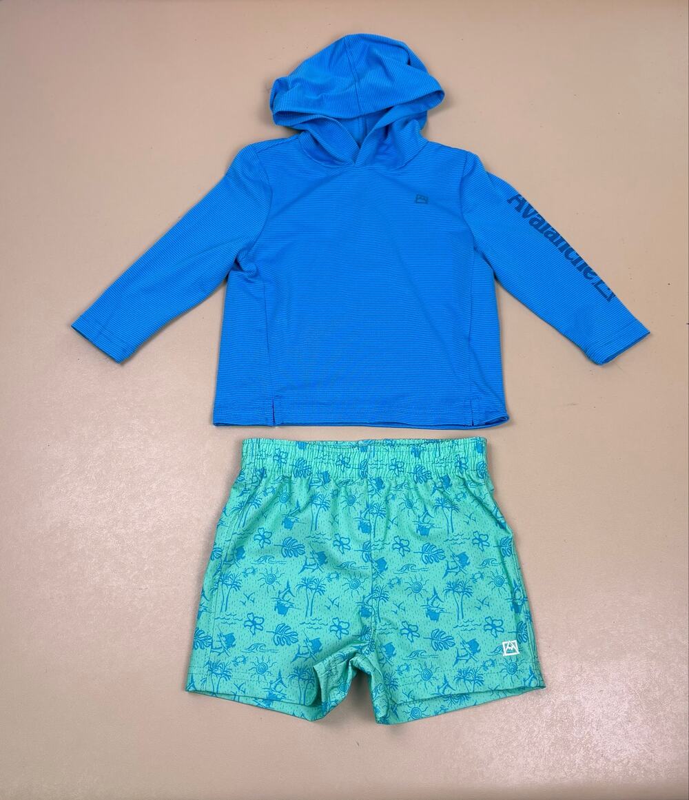 Avalanche Baby Boys 12M Swim Set UPF 50+ Hooded Rash Guard Shorts NWT